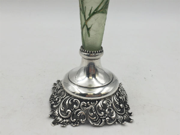 Late 19th Century Lebkuecher Sterling Silver and French Glass Vase in Arts & Crafts Style