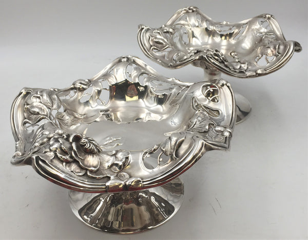 Pair of Simpson, Hall, Miller & Co. Sterling Silver Compotes Footed Centerpiece Bowls in Art Nouveau Style