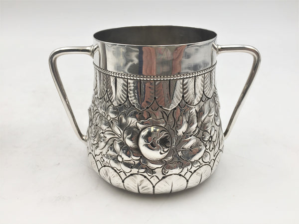 Gorham 1890 Sterling Silver Creamer & Sugar in Repousse Floral Pattern