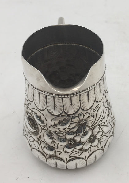 Gorham 1890 Sterling Silver Creamer & Sugar in Repousse Floral Pattern