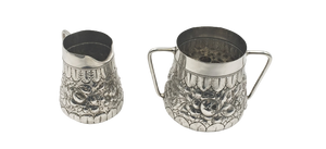 Gorham 1890 Sterling Silver Creamer & Sugar in Repousse Floral Pattern