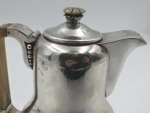 Danish Hand Hammered Sterling Silver Coffee Pot in Jensen Art Deco and Art Nouveau Style