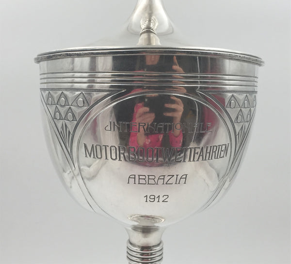 German Continental Silver and Onyx Monumental Trophy in Art Deco Style