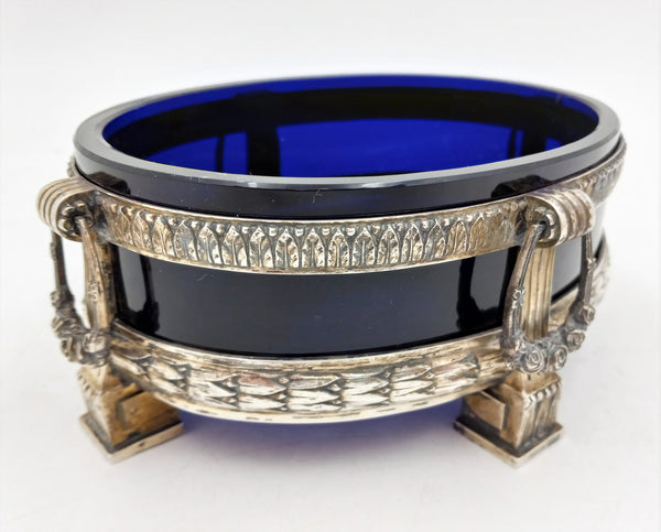 Cobalt Blue Glass Centerpiece with 800 Silver Base -- 19th Century Germany