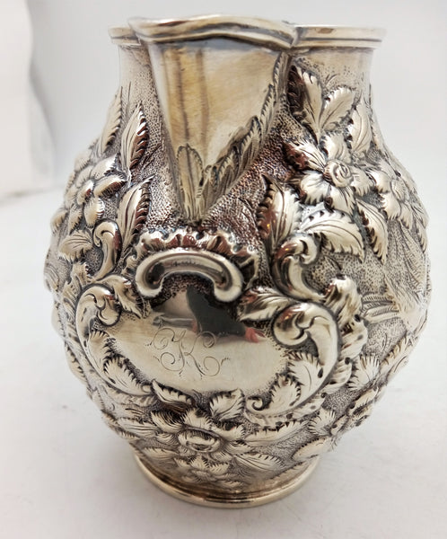 Geo. W. Webb & Co. Hand-Chased Coin Silver Aesthetic Repousse Pitcher, circa 1875