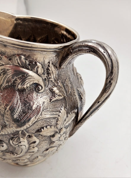 Geo. W. Webb & Co. Hand-Chased Coin Silver Aesthetic Repousse Pitcher, circa 1875
