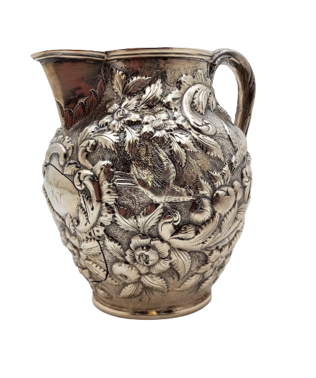 Geo. W. Webb & Co. Hand-Chased Coin Silver Aesthetic Repousse Pitcher, circa 1875