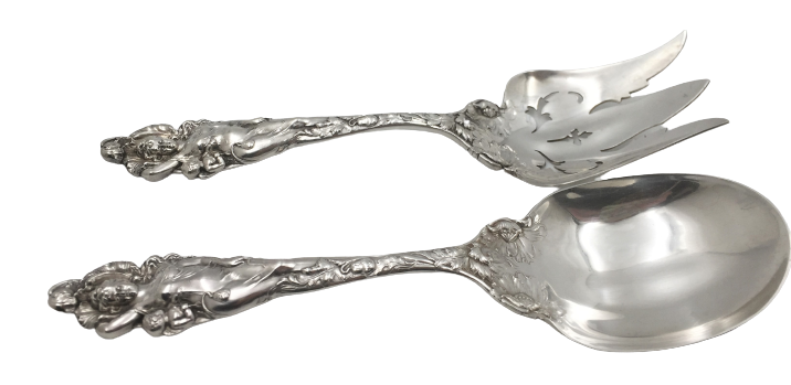 Reed & Barton Old Sterling Silver Salad Set in Love Disarmed Art Nouveau Pattern