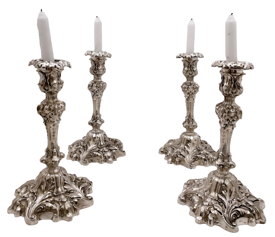 Set of 4 Howard & Co. Sterling Silver 1901 Candlesticks in Baroque Revival Style