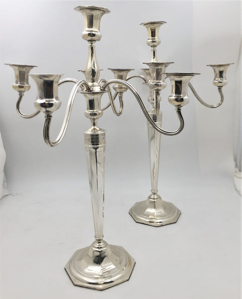 Reed & Barton Pair of Sterling Silver 1907 5-Light Candelabra in Hepplewhite Pattern Art Deco Style