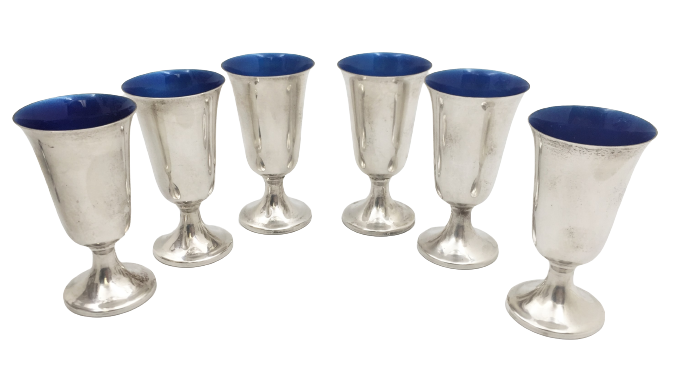 Towle Set of 6 Sterling Silver & Enamel Cordials Goblets in Mid-Century Modern Style