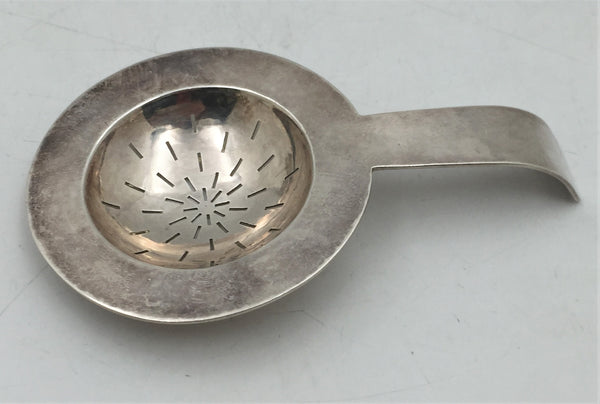 New Eggs 900 Silver Hand Hammered Tea Strainer in Art Deco Style