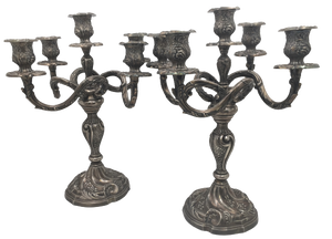 Pair of Rococo Style Silver 5-Light Candelabra