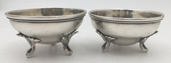 Tiffany & Co. Pair of 1850s Sterling Silver Open Salts on Clover Legs