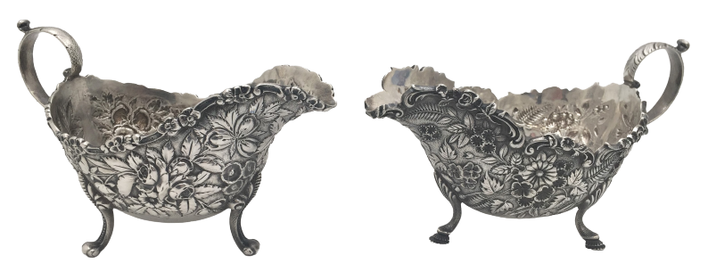 S. Kirk & Son Sterling Silver Set of 2 Sauce Boats in Repousse Pattern