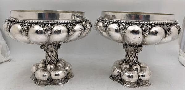 German Continental Silver Pair of 19th Century Compotes / Footed Centerpiece Bowls