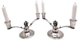 Pair of Danish Silver 2-Light Candelabra/ Oil Lamps in Jensen Mid-Century Modern Style