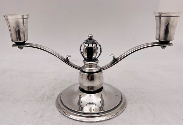 Pair of Danish Silver 2-Light Candelabra/ Oil Lamps in Jensen Mid-Century Modern Style