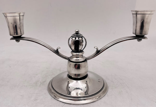 Danish Silver 2-Light Candelabra/ Oil Lamps in Jensen Mid-Century Modern Style