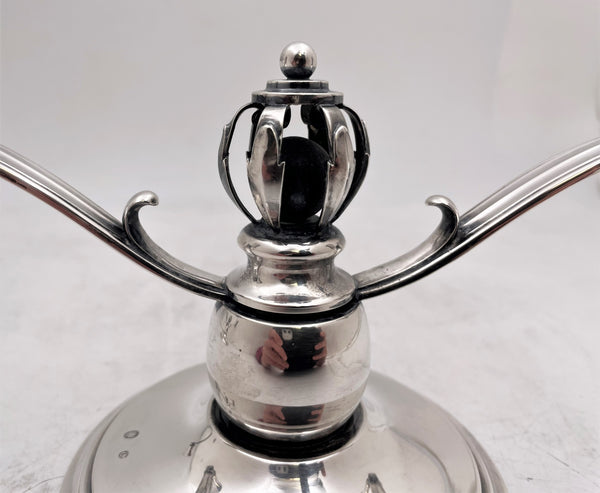 Pair of Danish Silver 2-Light Candelabra/ Oil Lamps in Jensen Mid-Century Modern Style