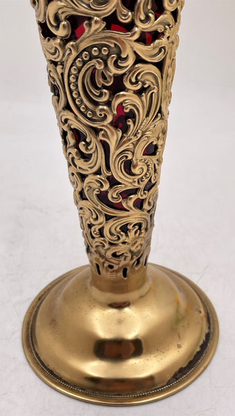 Dominick & Haff 1898 Vermeil Gilt Sterling Silver Vase with Removable Glass Liner