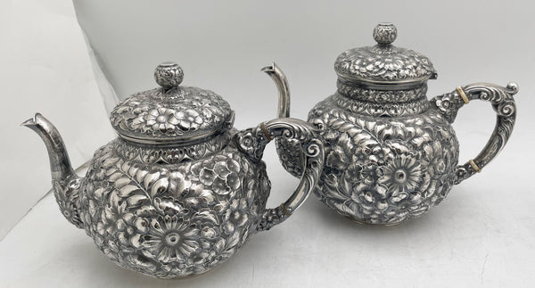 Wood & Hughes Sterling Silver 6-Piece Repousse 19th Century Tea Set with Tray