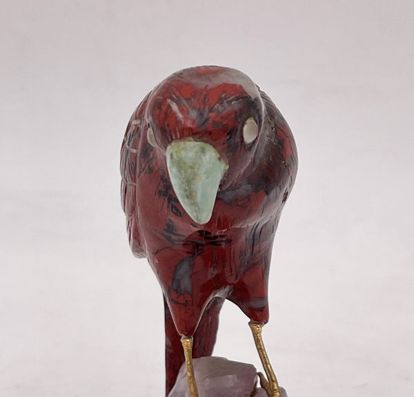 Bird Carved Stone Sculpture on Amethyst