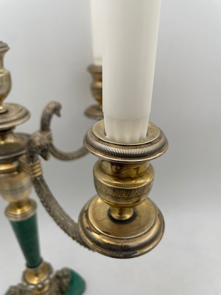 Bartolini Bartolozzi Italian Gilt Silver & Malachite Pair of 5-Light Candelabra