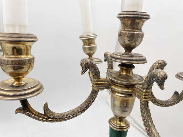 Bartolini Bartolozzi Italian Gilt Silver & Malachite Pair of 5-Light Candelabra