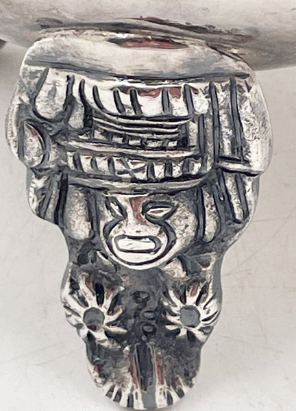 Mexican Sterling Silver Vase with Aztec Motifs