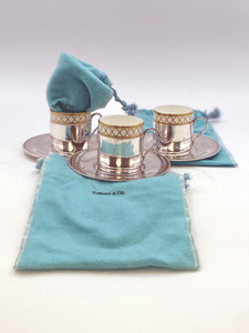 Tiffany & Co Sterling Silver Coffee Cups with Saucers and China Inserts