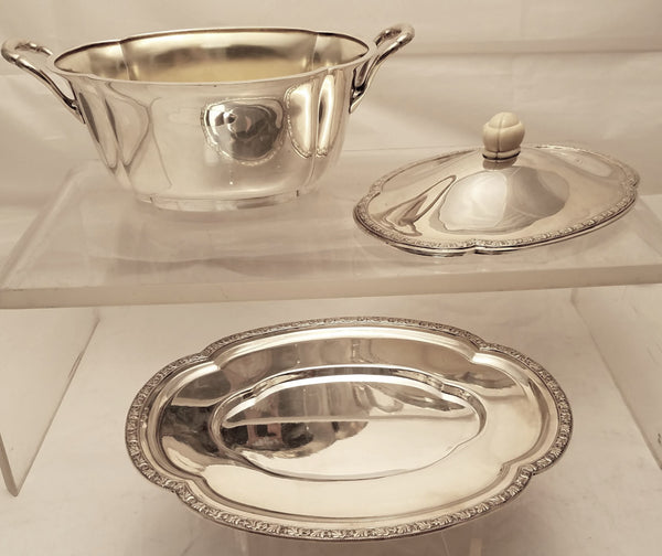 Austrian Continental Silver Tureen / Covered Dish With Matching Tray in Jugendstil Style