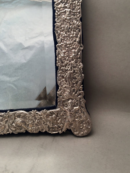 English Palace Size Sterling Silver Mirror With Ornate Border