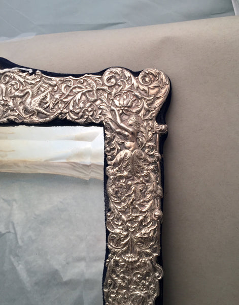 English Palace Size Sterling Silver Mirror With Ornate Border