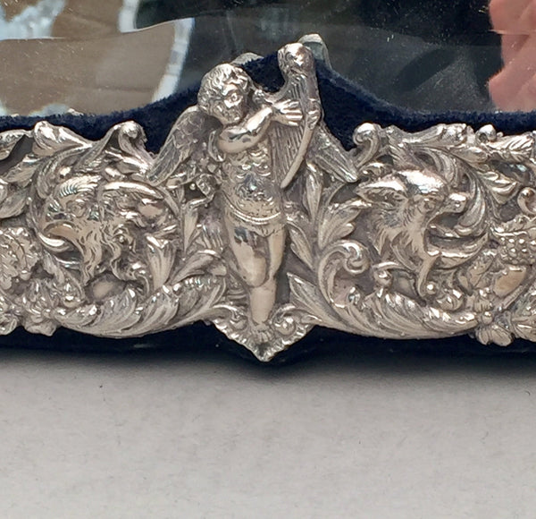 English Palace Size Sterling Silver Mirror With Ornate Border