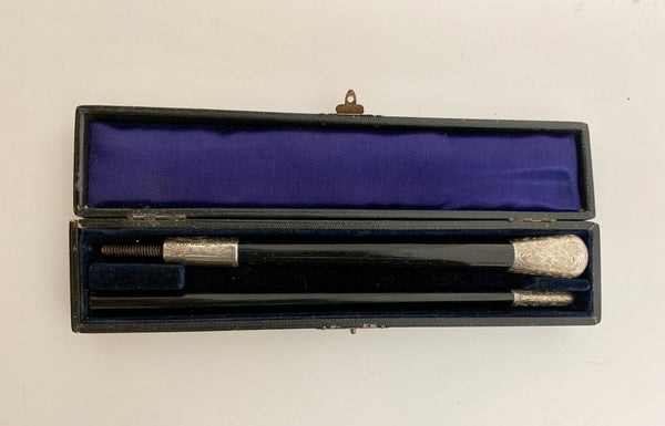 English Silver Baton in Case from 19th Century